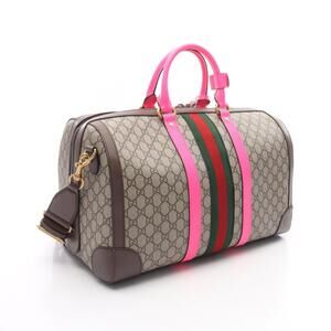 Gucci Duffle Bag GG Supreme Leather Brown Pink Multicolor